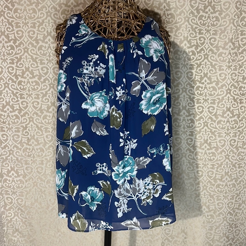 Loft Sleeveless Blouse, Blue, Teal, Olive, Size L. Perfect Fall Colors!